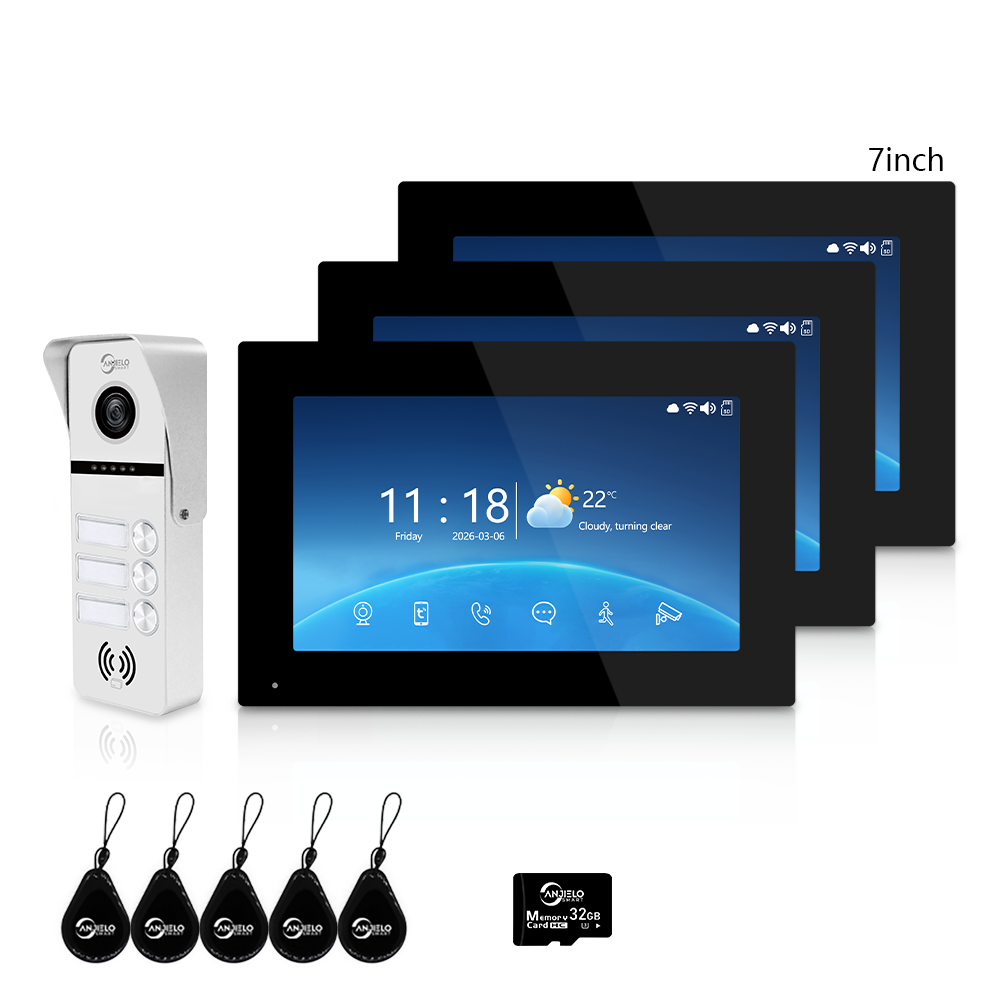 Anjielo Newest 4 Wire Video Door Phone Intercom System with Photo Frame Background Music for 2/3/4 Household