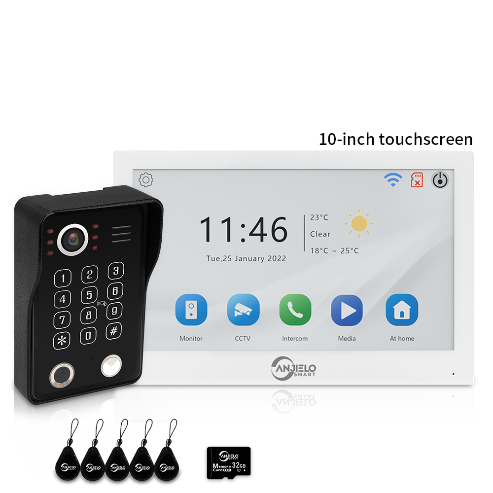 Anjielo 7/10 Inch 4 Wire WiFi Video Intercom System with 5-in-1 Unlock Fingerprint RFID Password App for Home Apartment