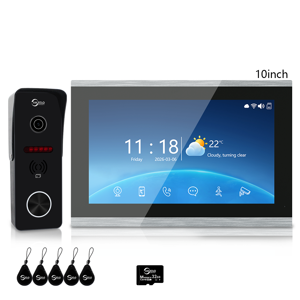 Anjielo 1080P 4 Wire Video Doorbell Intercom System 7/10 Inch Monitor Photo Frame with Motion Decetion Unlock by IC Card Monitor Tuya App for Villa