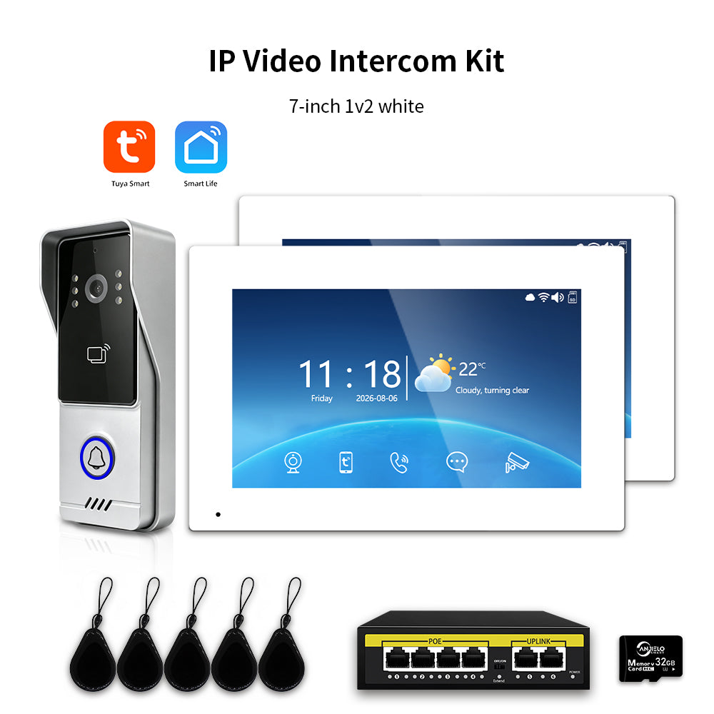 Anjielo IP Video Intercom System with High-Definition Large Screen & Infrared Night Vision Fill Light – Tuya App, 7/10.1-Inch Touch Screen, RFID Unlock for Multi-Story Villas