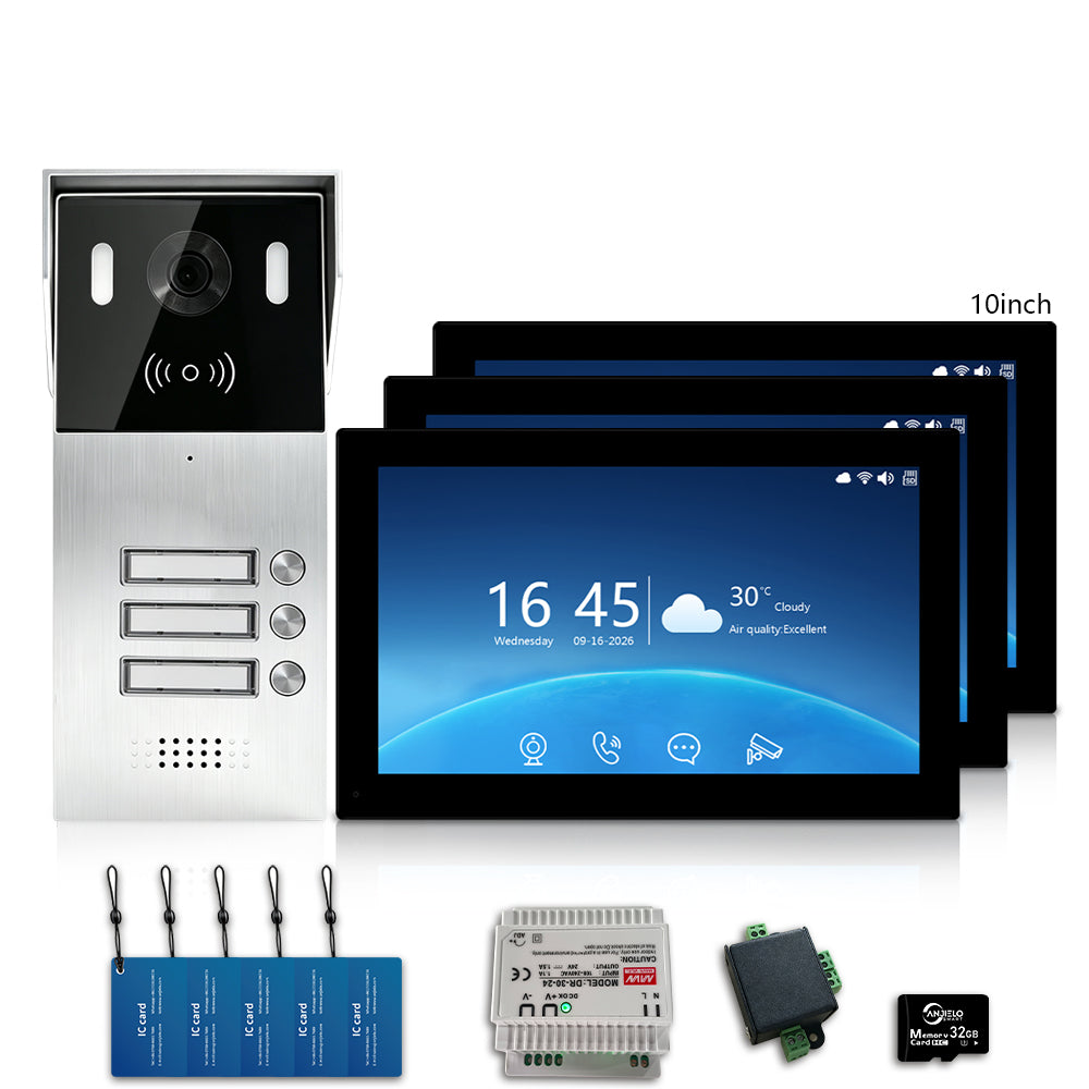 Anjielo 2-Wire Multi-Tenant Video Intercom System with Tuya App, 7/10-Inch Touch Screen, 2MP CMOS, IP65 Doorbell & 128GB TF Card