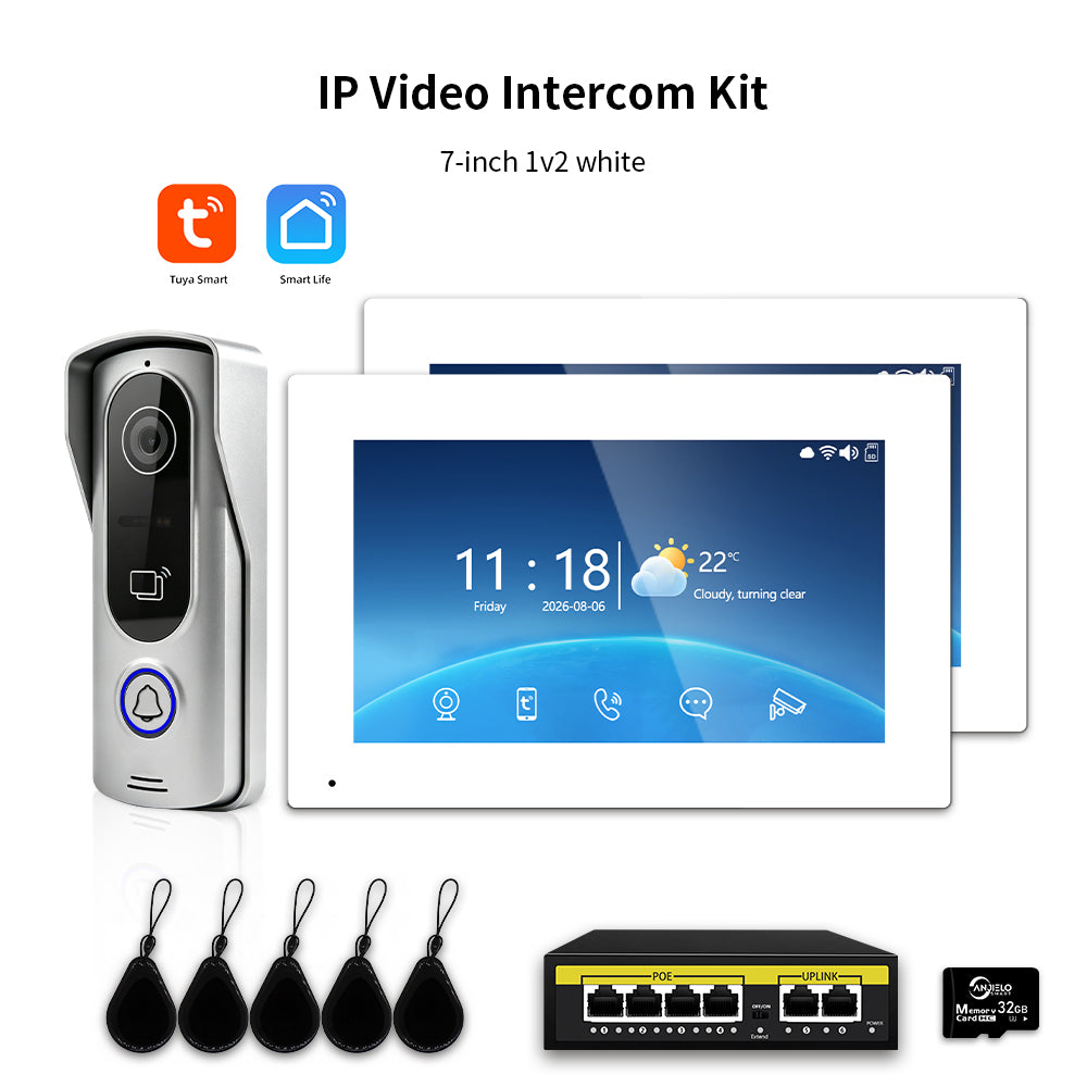 Anjielo IP HD Video Intercom System with Tuya App – 7/10.1-Inch Touch Screen, AHD 2.0MP Camera, RFID Unlock for Villa & Apartment