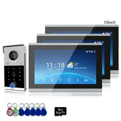 Anjielo 4 Wire Video Intercom System with 7/10 inch Touch Monitor, Digital Photo Frame, Music Playback, 5-in-1 Unlock (Fingerprint/Password/ID Card/Indoor Unit/Tuya App), Motion Detection & Infrared Night Vision for Villa Home