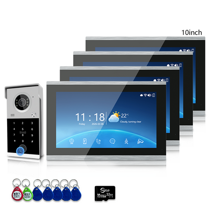 Anjielo 4 Wire Video Intercom System with 7/10 inch Touch Monitor, Digital Photo Frame, Music Playback, 5-in-1 Unlock (Fingerprint/Password/ID Card/Indoor Unit/Tuya App), Motion Detection & Infrared Night Vision for Villa Home