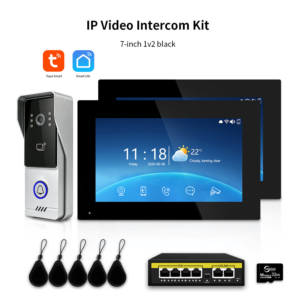 Anjielo IP Video Intercom System with High-Definition Large Screen & Infrared Night Vision Fill Light – Tuya App, 7/10.1-Inch Touch Screen, RFID Unlock for Multi-Story Villas