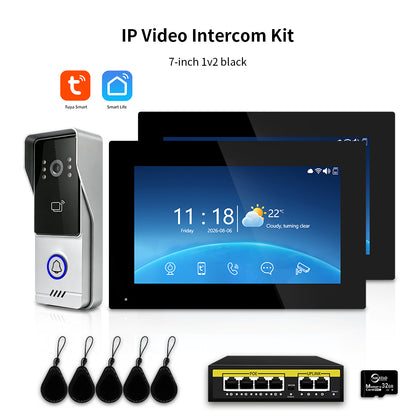 Anjielo IP Video Intercom System with High-Definition Large Screen & Infrared Night Vision Fill Light – Tuya App, 7/10.1-Inch Touch Screen, RFID Unlock for Multi-Story Villas