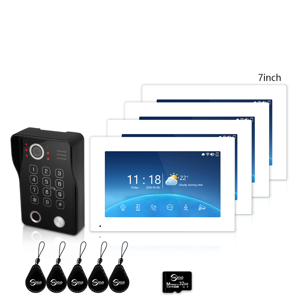 Anjielo 7/10 Inch 4-Wire Video Intercom System Photo Frame Video Doorbell, 5-in-1 Unlocking (Fingerprint/IC Card/Password/App/Key) with Motion Detection, Tuya APP Remote Control, IR Night Vision, for Apartment Villa Home