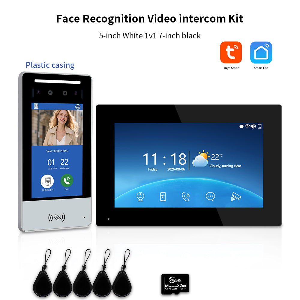 Anjielo IP Video Intercom System with AI Face Recognition, Tuya Smart WiFi, 5-in-1 Unlock, 1080P HD Night Vision & Multi-Story Villa Access Control for Apartment & Building Security