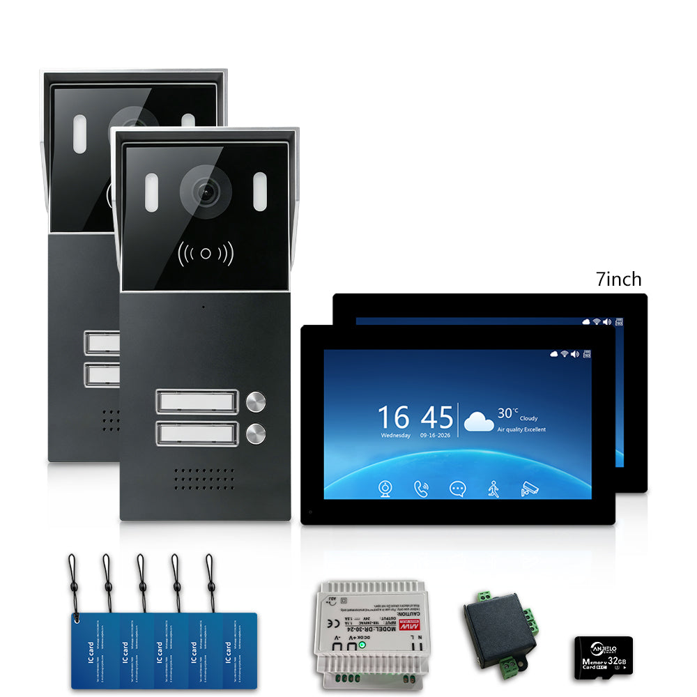 Anjielo 2-Wire Multi-Tenant Video Intercom System with Tuya App, 7/10-Inch Touch Screen, 2MP CMOS, IP65 Doorbell & 128GB TF Card