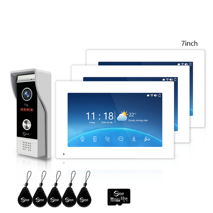 Anjielo 4 Wire 1080P Video Intercom System / 7/10 Inch Photo Frame Display, Infrared Night Vision WiFi Video Doorbell, Tuya Smart Doorphone RFID Access Control, 3-in-1 Unlocking (IC Card/Indoor Monitor/App) for Villa Apartment