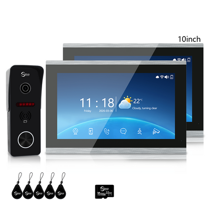 Anjielo 1080P 4 Wire Video Doorbell Intercom System 7/10 Inch Monitor Photo Frame with Motion Decetion Unlock by IC Card Monitor Tuya App for Villa