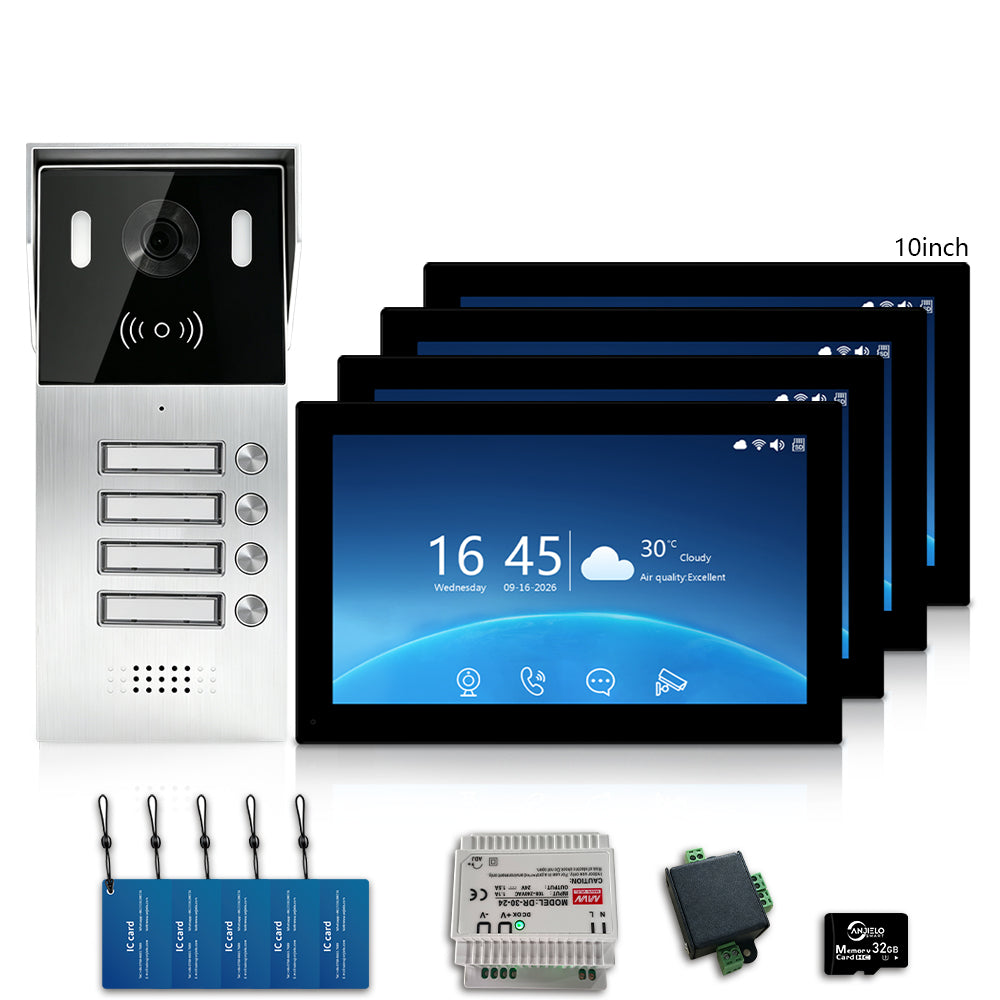 Anjielo 2-Wire Multi-Tenant Video Intercom System with Tuya App, 7/10-Inch Touch Screen, 2MP CMOS, IP65 Doorbell & 128GB TF Card