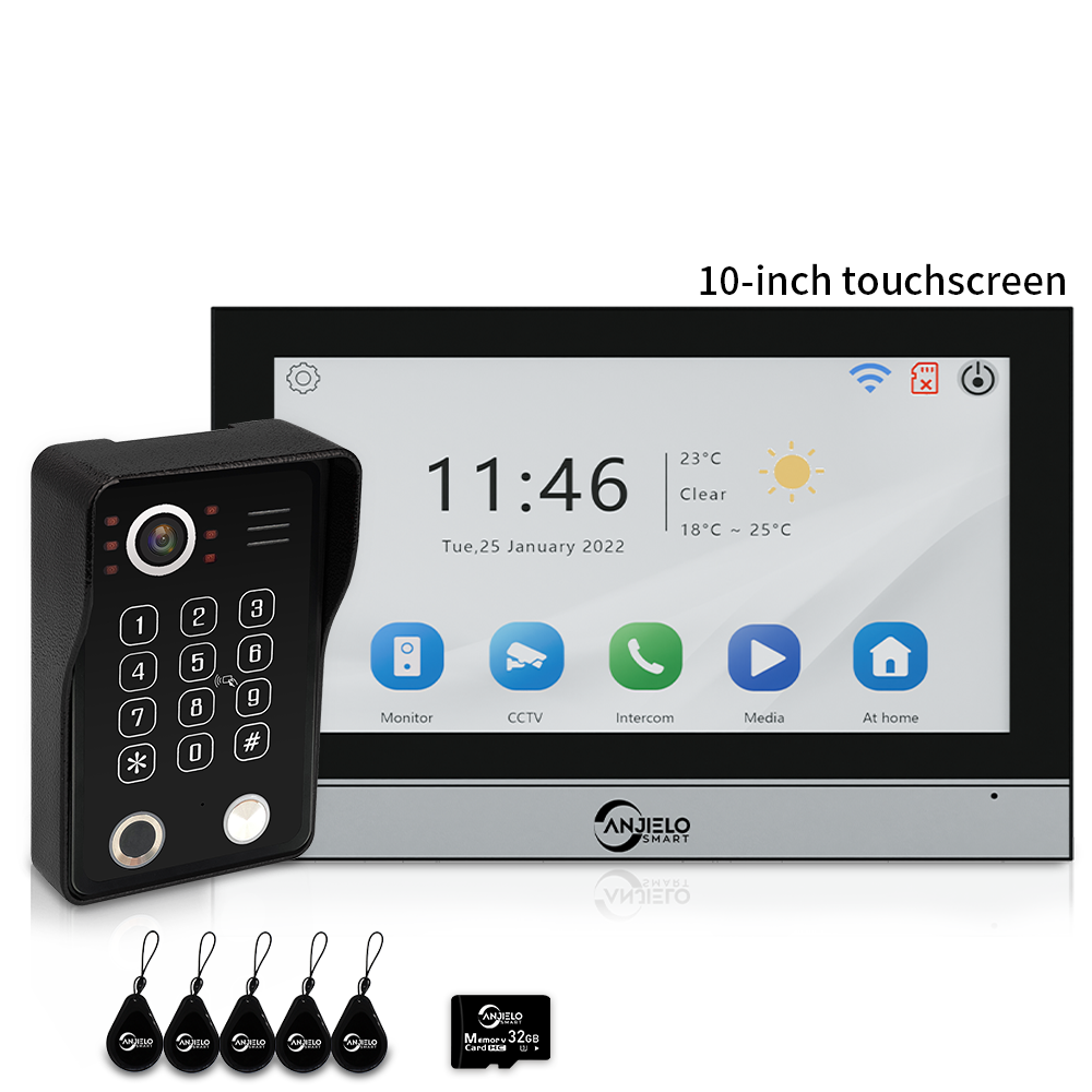 Anjielo 7/10 Inch 4 Wire WiFi Video Intercom System with 5-in-1 Unlock Fingerprint RFID Password App for Home Apartment