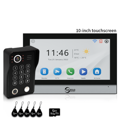 Anjielo 7/10 Inch 4 Wire WiFi Video Intercom System with 5-in-1 Unlock Fingerprint RFID Password App for Home Apartment