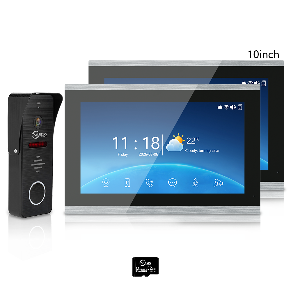 Anjielo 1080P 4 Wire Video Intercom System Photo Frame Background Music with Motion Detection for Home Apartment