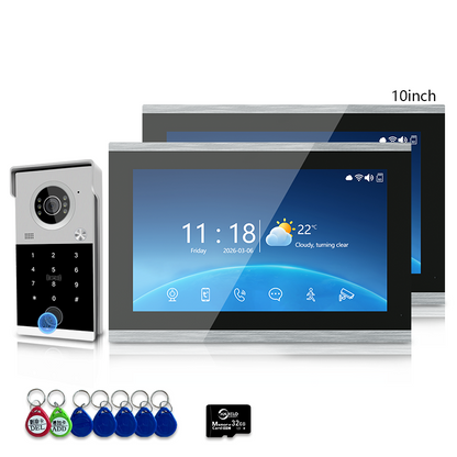Anjielo 4-Line Video Intercom System with 7/10 inch Touch Monitor, Digital Photo Frame, Music Playback, 5-in-1 Unlock (Fingerprint/Password/ID Card/Indoor Unit/Tuya App), Motion Detection & Infrared Night Vision for Villa Home
