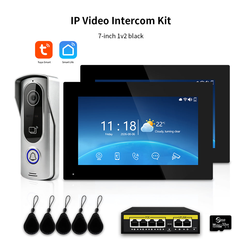 Anjielo IP HD Video Intercom System with Tuya App – 7/10.1-Inch Touch Screen, AHD 2.0MP Camera, RFID Unlock for Villa & Apartment