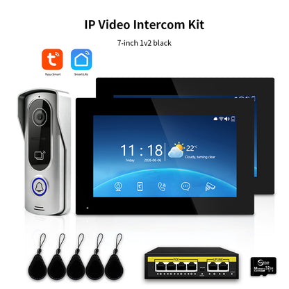 Anjielo IP HD Video Intercom System with Tuya App – 7/10.1-Inch Touch Screen, AHD 2.0MP Camera, RFID Unlock for Villa & Apartment