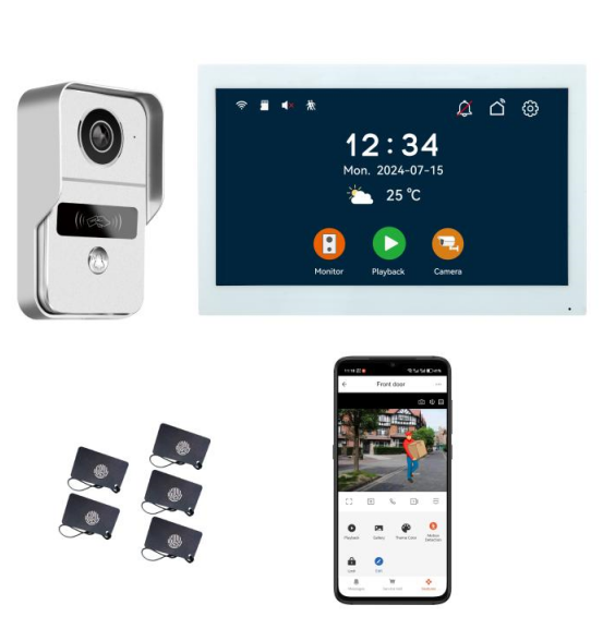 2-wire video doorbell intercom system 10.1 inch touch screen with night vision camera doorbell phone two-way intercom for home security