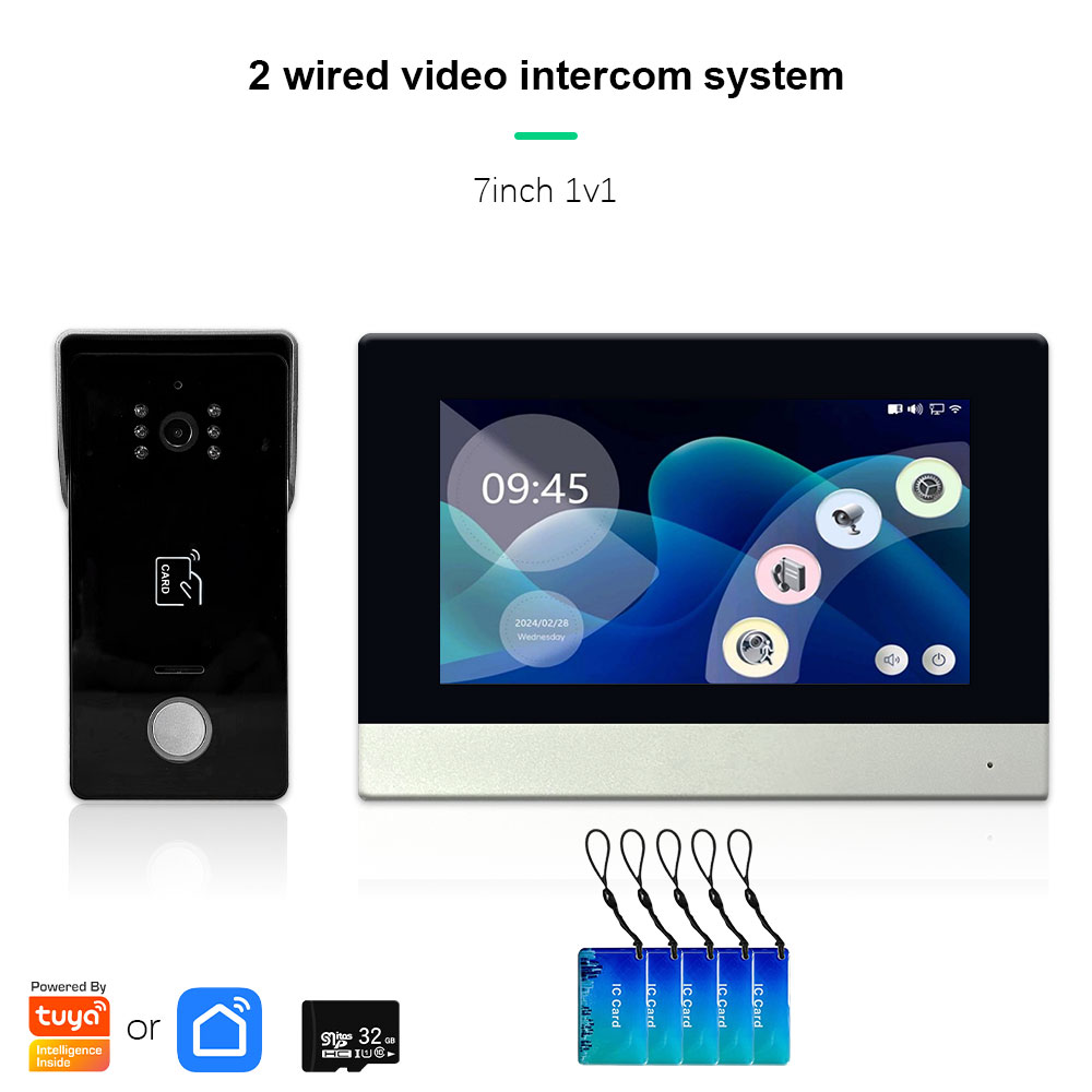 Anjielo two Wire door intercom system Tuya smart home with night vision camera doorbell and RFID card unlocking 7/10 touch screen security system