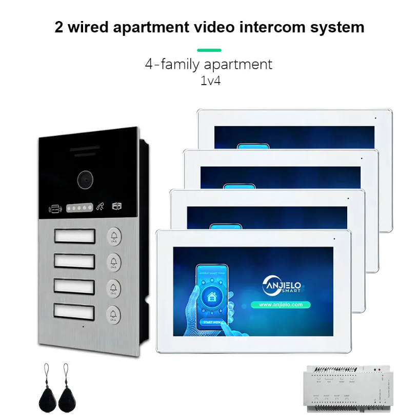Anjielo 2 Wired Doorbell Intercom System 1080P Tuya 7 Inch Touch Screen Video Door Phone Card Unlock Support IP Camera