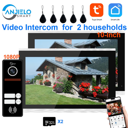 Anjielo Smart Wifi Intercom System Tuya 7/10 Inch Full Touch Display Tuya Smart Home Multi-family Doorbell System 1080P 160° Wired Doorbell Camera