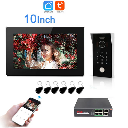 ANJIELOSMART Tuya Smart Wireless WiFi IP POE Switch video intercom 10"Touch Screen Doorbell Home Door phone Intercom with Camera Code