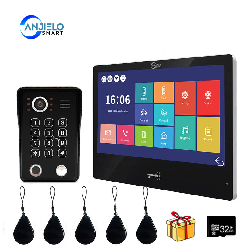 Tuya 10 Inch Video Intercom Touch Screen with Wired Doorbell 1080P APP Password Fingerprint Card Swipe Monitor One click unlock