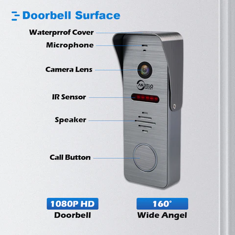 Anjielo Tuya 10 Inch Touch Screen Monitor Smart Home with 1080P 160°Wide View Angle Doorbell Camera Video Intercom System For Home