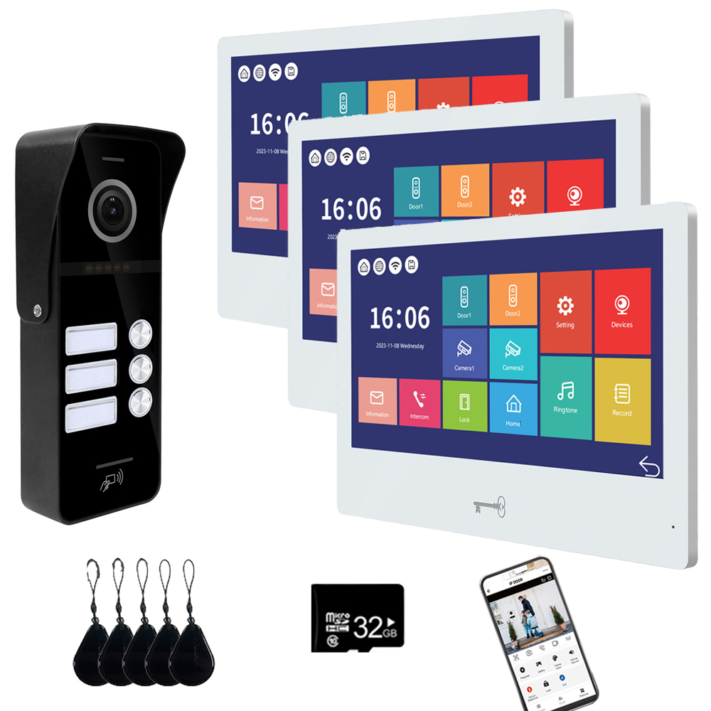 Anjielo Smart Wired Video Doorbell Apartment Intercom System Multiple Units Touch Monitor Wireless WiFi 1080P Camera Mobile Kit Support Real-time Monitoring