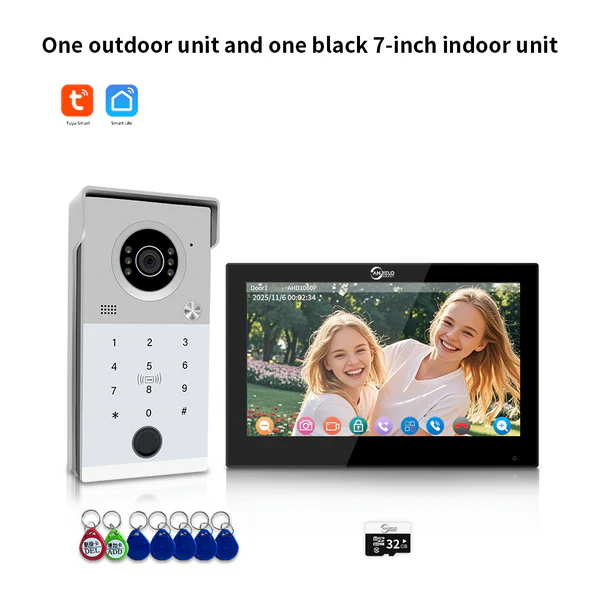 Anjielo 4 wire 7/10 Inch Monitor Video Doorphone 1080P Tuya Smart Video Intercom System Video Doorbell Camera with RFID Card Unlcok Fingerprint and Passcode Unlock for Villa and Apartment