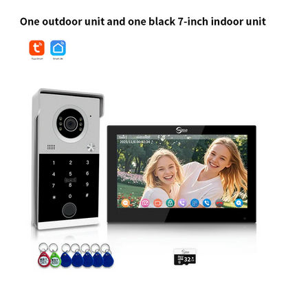 Anjielo 4 wire 7/10 Inch Monitor Video Doorphone 1080P Tuya Smart Video Intercom System Video Doorbell Camera with RFID Card Unlcok Fingerprint and Passcode Unlock for Villa and Apartment