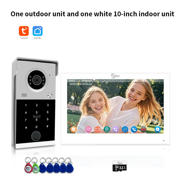 Anjielo 4 wire 7/10 Inch Monitor Video Doorphone 1080P Tuya Smart Video Intercom System Video Doorbell Camera with RFID Card Unlcok Fingerprint and Passcode Unlock for Villa and Apartment