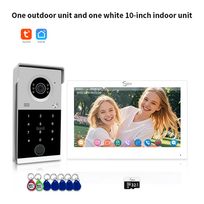 Anjielo 4 wire 7/10 Inch Monitor Video Doorphone 1080P Tuya Smart Video Intercom System Video Doorbell Camera with RFID Card Unlcok Fingerprint and Passcode Unlock for Villa and Apartment