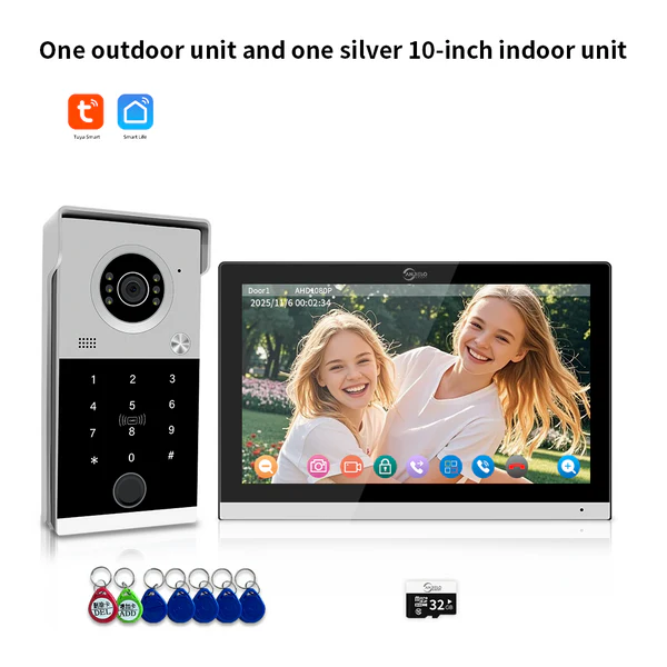 Anjielo 4 wire 7/10 Inch Monitor Video Doorphone 1080P Tuya Smart Video Intercom System Video Doorbell Camera with RFID Card Unlcok Fingerprint and Passcode Unlock for Villa and Apartment