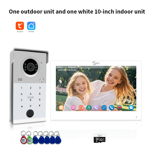 Anjielo 4 wire 7/10 Inch Monitor Video Doorphone 1080P Tuya Smart Video Intercom System Video Doorbell Camera with RFID Card Unlcok Fingerprint and Passcode Unlock for Villa and Apartment