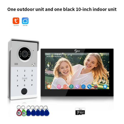 Anjielo 4 wire 7/10 Inch Monitor Video Doorphone 1080P Tuya Smart Video Intercom System Video Doorbell Camera with RFID Card Unlcok Fingerprint and Passcode Unlock for Villa and Apartment