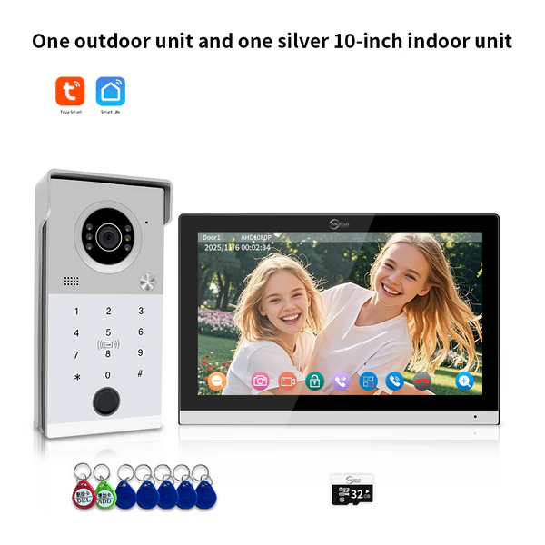 Anjielo 4 wire 7/10 Inch Monitor Video Doorphone 1080P Tuya Smart Video Intercom System Video Doorbell Camera with RFID Card Unlcok Fingerprint and Passcode Unlock for Villa and Apartment