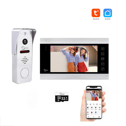Anjieo Intercom Video Doorbell System 4 Wire 7 Inch Monitor Video Doorphone Unlock by Monitor,Doorbell and Tuya Smart Life for Home