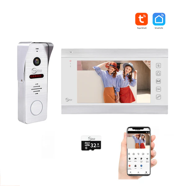 Anjieo Intercom Video Doorbell System 4 Wire 7 Inch Monitor Video Doorphone Unlock by Monitor,Doorbell and Tuya Smart Life for Home