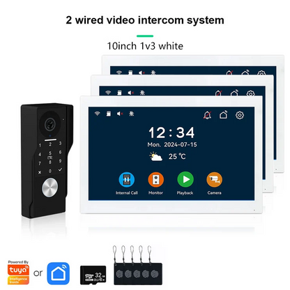 Anjielo 2‑Wire Bus Tuya Video Intercom 7/10‑Inch IPS Touch‑Screen,NFC RFID Unlock Wired Doorphone for Villa & Apartment