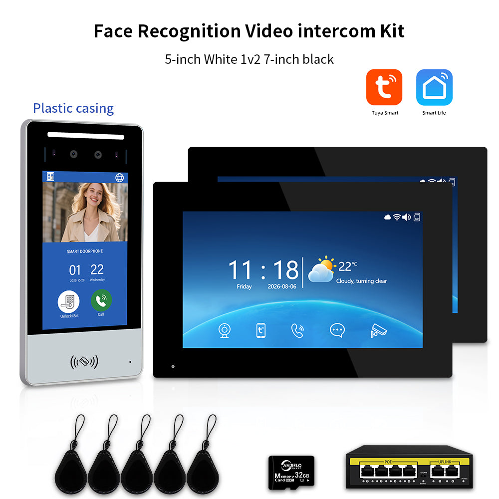 Anjielo IP Video Intercom System with AI Face Recognition, Tuya Smart WiFi, 5-in-1 Unlock, 1080P HD Night Vision & Multi-Story Villa Access Control for Apartment & Building Security