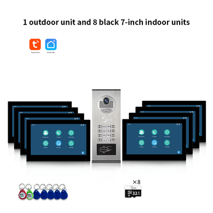 Anjielo Smart 1080P Tuya Smart Video Doorphone for Multi-Apartment Metal Doorbell Video Intercom System AHD 7inch Monitor