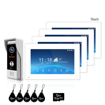 Anjielo 4 Wire 1080P Video Intercom System / 7/10 Inch Photo Frame Display, Infrared Night Vision WiFi Video Doorbell, Tuya Smart Doorphone RFID Access Control, 3-in-1 Unlocking (IC Card/Indoor Monitor/App) for Villa Apartment