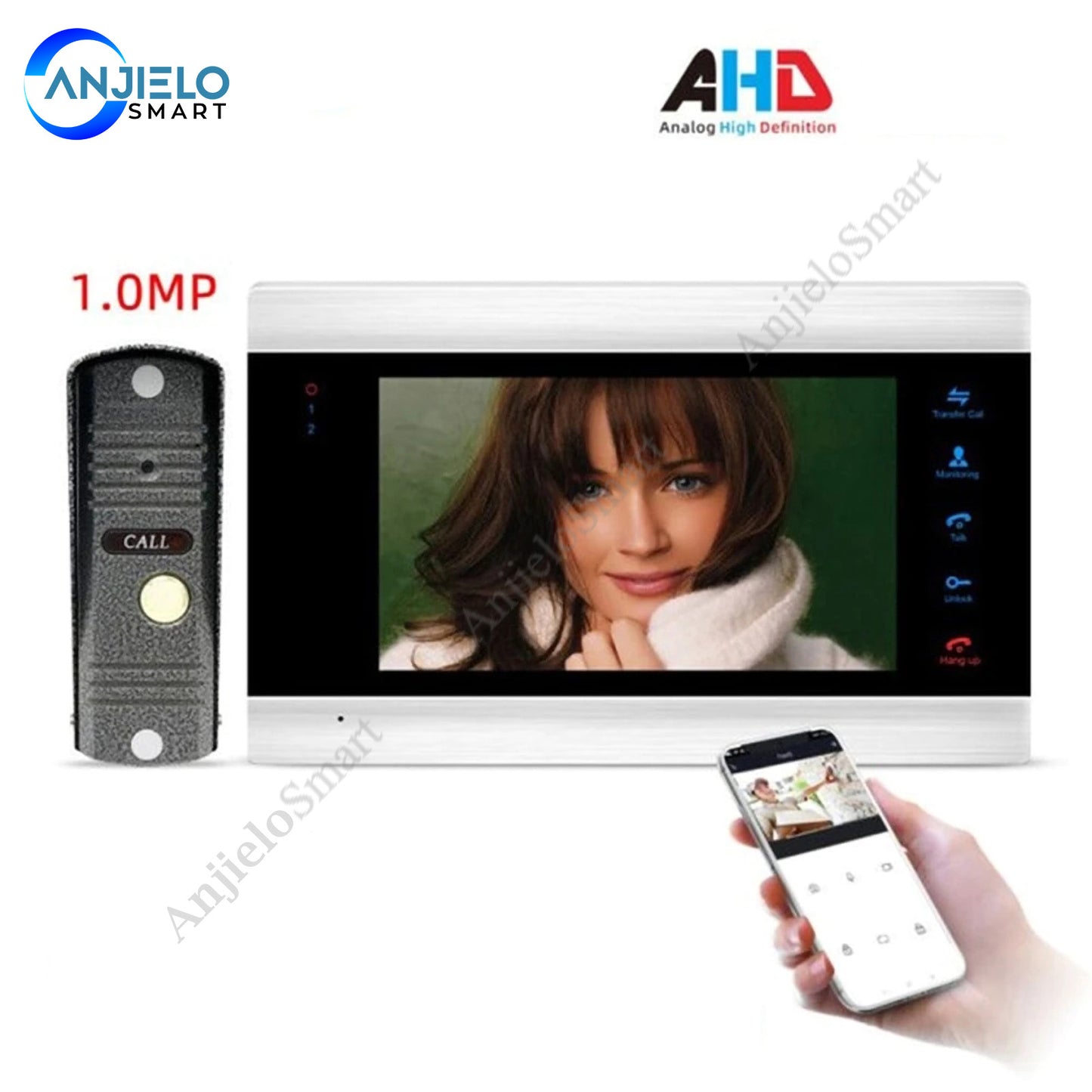 AnjieloSmart 1080P/AHD 7'' WiFi Smart IP Video Door Phone Intercom System with Waterproof AHD Doorbell Camera, Support Remote unlock
