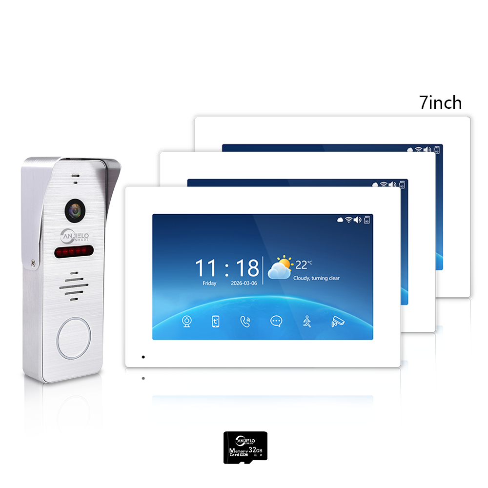 Anjielo 4-Wire 1080P Video Intercom — 7"/10" Touch Monitor, Photo Frame, Background Music, Motion Detection, 148° Wide Angle, 2-in-1 Unlock (Monitor/Tuya App) for Home Apartment