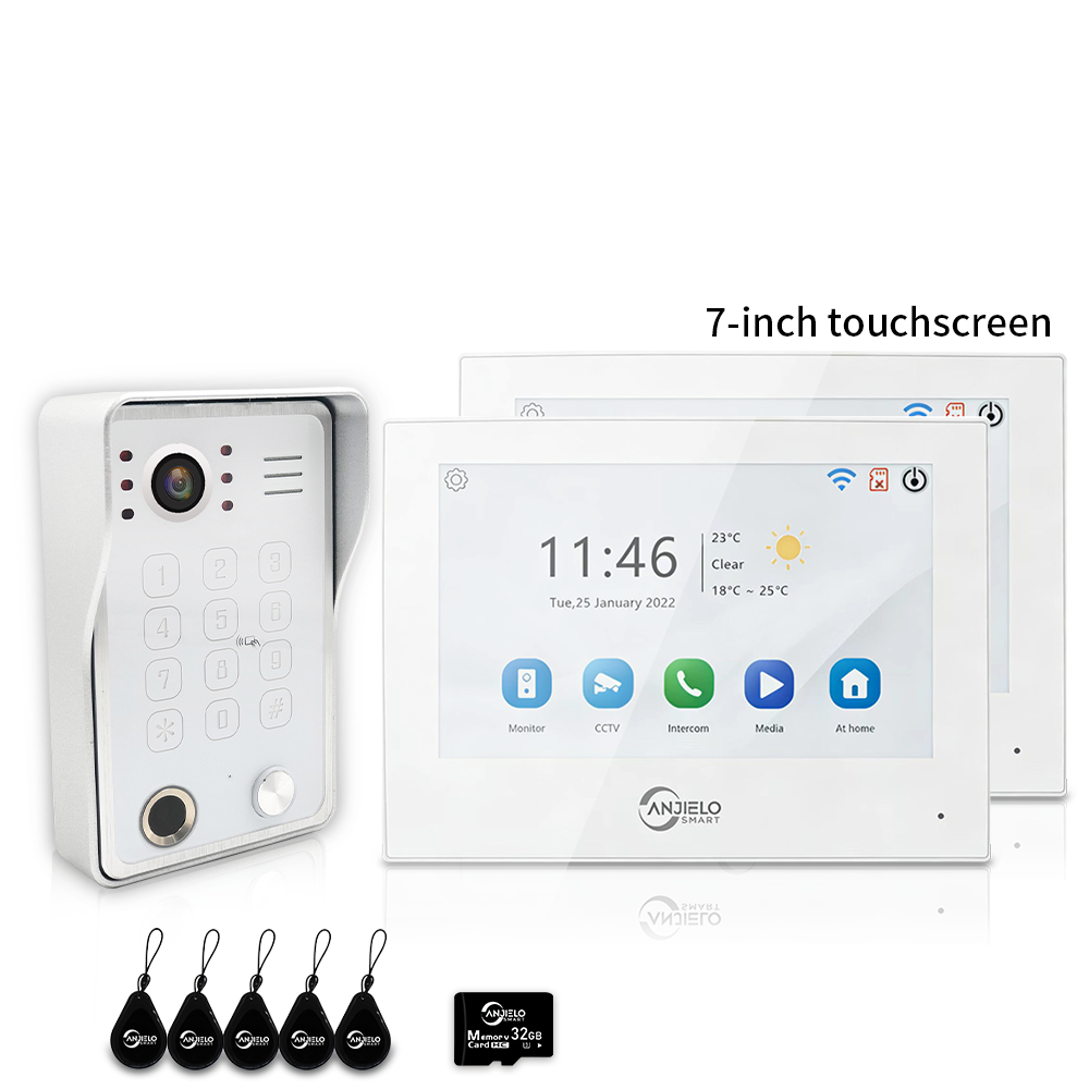 Anjielo 7/10 Inch 4 Wire WiFi Video Intercom System with 5-in-1 Unlock Fingerprint RFID Password App for Home Apartment