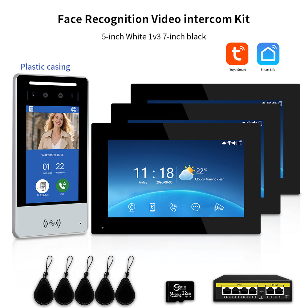 Anjielo IP Video Intercom System with AI Face Recognition, Tuya Smart WiFi, 5-in-1 Unlock, 1080P HD Night Vision & Multi-Story Villa Access Control for Apartment & Building Security