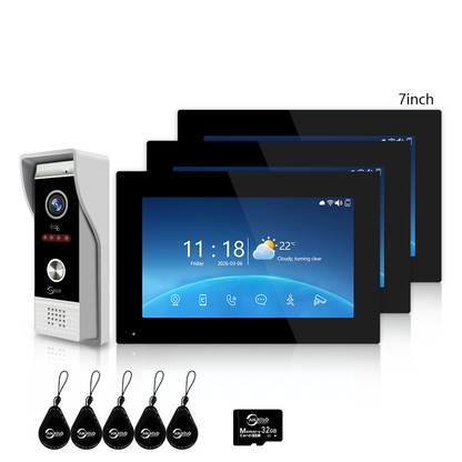 Anjielo 4 Wire 1080P Video Intercom System / 7/10 Inch Photo Frame Display, Infrared Night Vision WiFi Video Doorbell, Tuya Smart Doorphone RFID Access Control, 3-in-1 Unlocking (IC Card/Indoor Monitor/App) for Villa Apartment