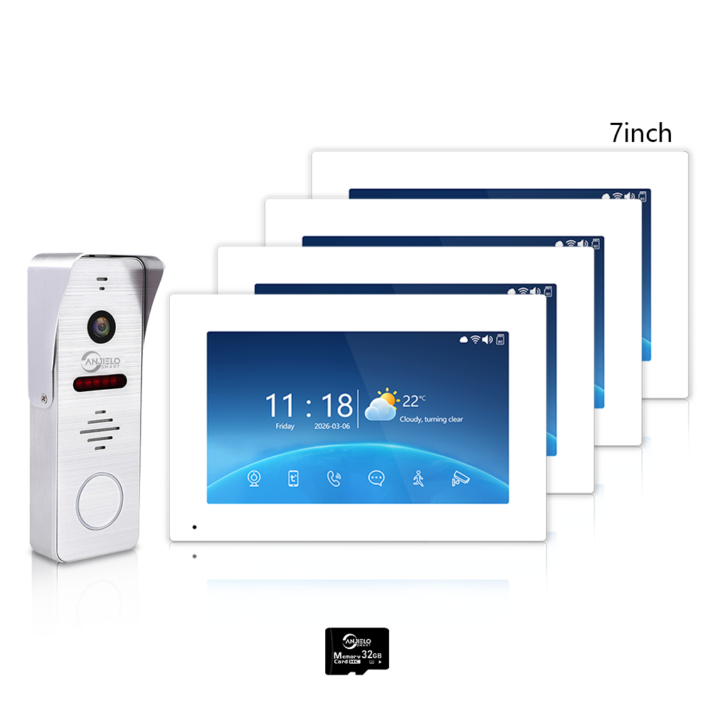 Anjielo 4-Wire 1080P Video Intercom — 7"/10" Touch Monitor, Photo Frame, Background Music, Motion Detection, 148° Wide Angle, 2-in-1 Unlock (Monitor/Tuya App) for Home Apartment